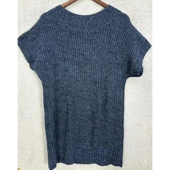 NEW NWT Marled Navy Blue Sz Large Soft Stretchy Short Sleeve Tunic Sweater SJB - Picture 2 of 3